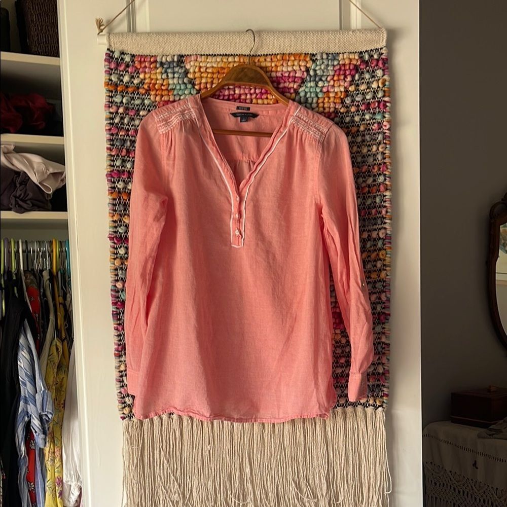 Tommy Hilfiger Pink Long Sleeve Blouse with Mandarin Collar